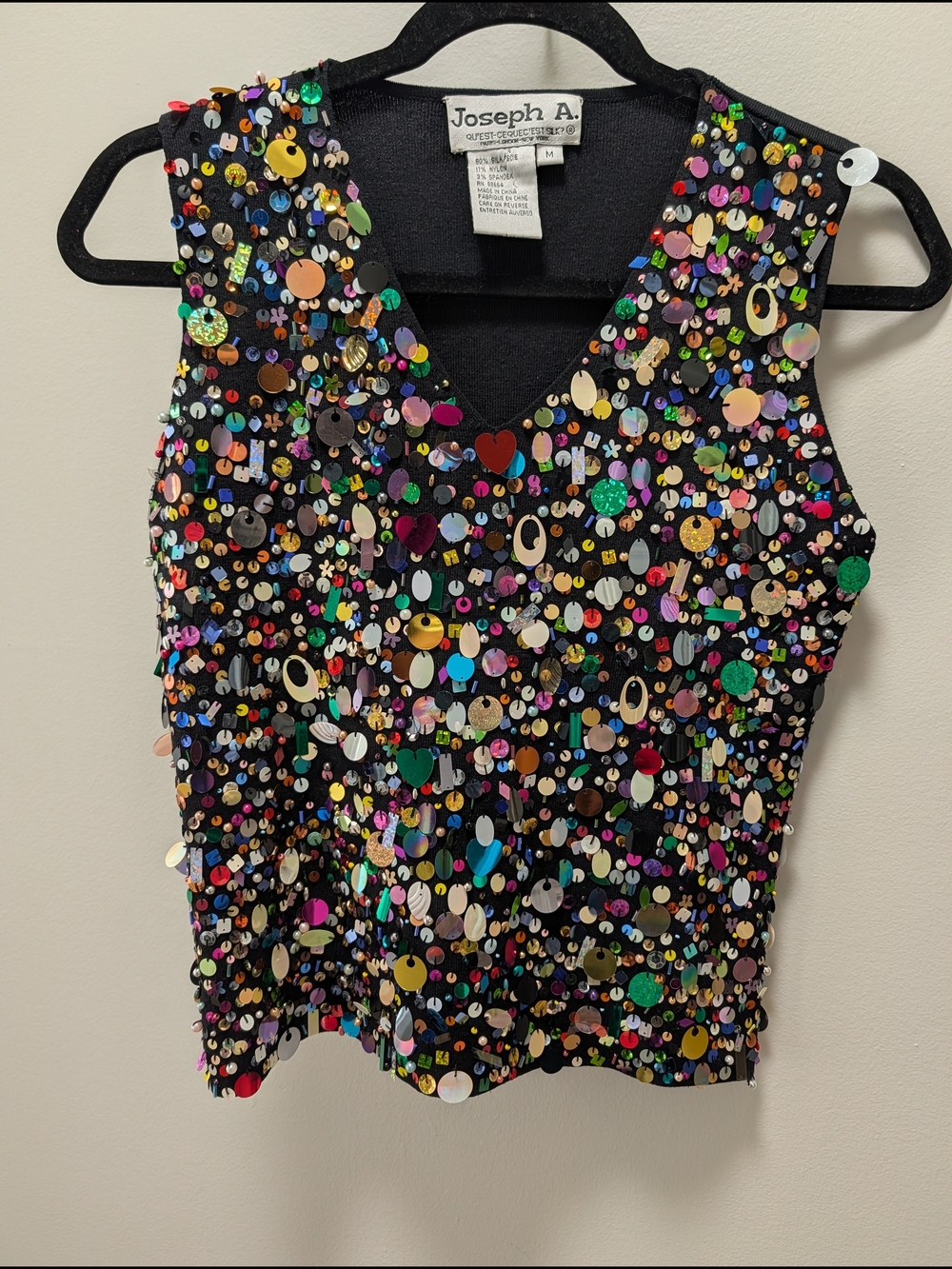 Vtg Joseph A Sequin Silk Blend Tank